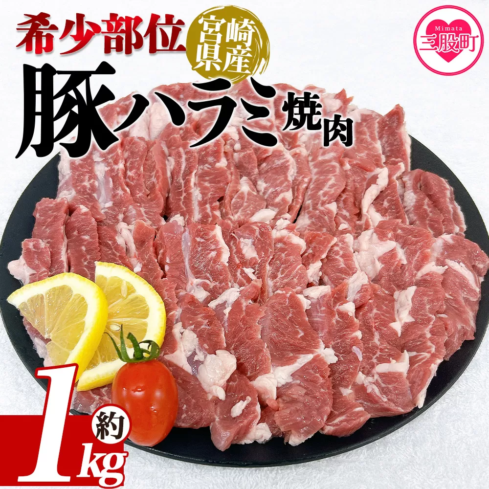 ＜宮崎県産希少部位 豚ハラミ焼肉 約1kg＞ 国産 豚肉 ぶたにく お肉 はらみ 焼き肉 ブタ ステーキ BBQ 1キロ  使いやすい 小分け パック 真空冷凍 お弁当 ジューシー 肉質 柔らかい 上品 豊かな味わい 味彩豚 ブランド 数量限定 【MI462-tr】【TRINITY】