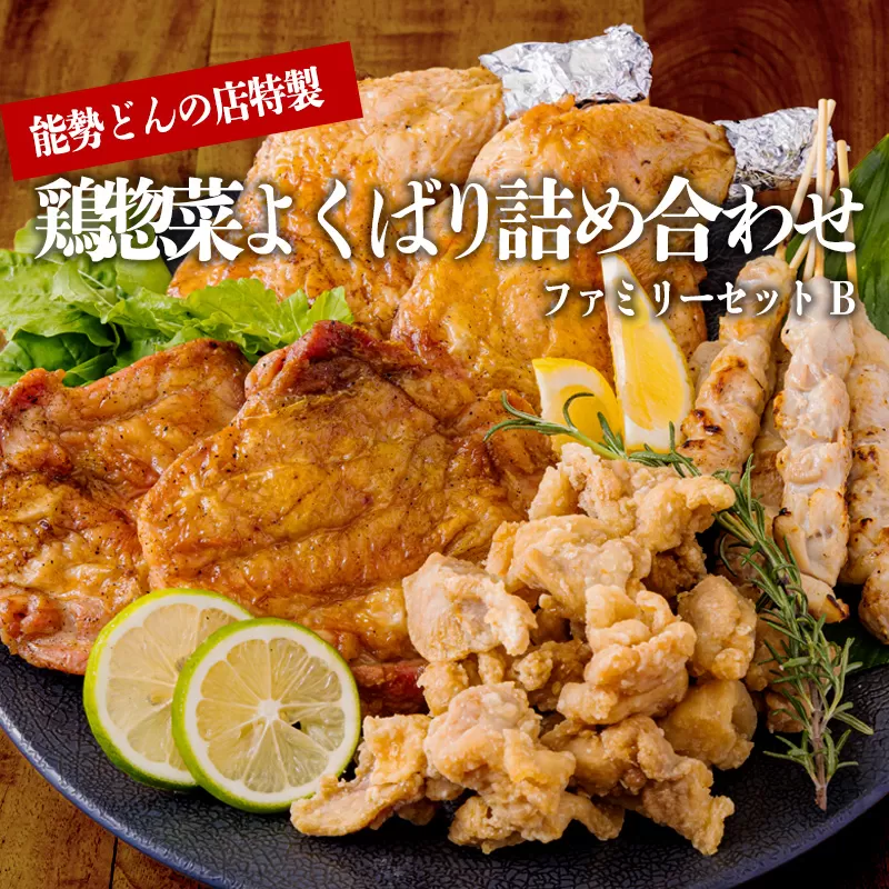 《レンジで温めるだけ!》能勢どんのファミリーセットB 夕食を手早く準備できる惣菜詰め合わせセット [炭火焼き 串焼き 焼き鳥 焼鳥 やきとり から揚げ 唐揚げ からあげ チキンステーキ 時短調理 簡単調理 九州産若鳥のもも焼き お惣菜 レンチン] TF0795-P00016