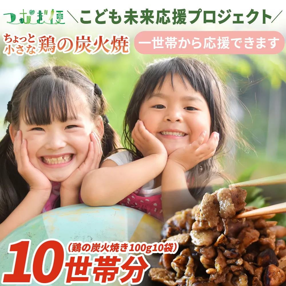 [こども未来応援プロジェクト つむぎ便 ちょっと小さな鶏の炭火焼 10世帯分][ 返礼品なし 選べる 数量 支援 ボランティア 国産 肉 鶏肉 手焼き レトルト 常温保存 非常食 保存食 おかず 惣菜 宮崎名物 炭火焼き レトルト ]