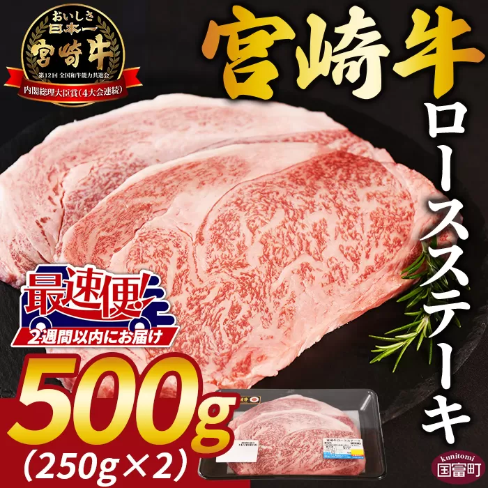 生産者応援 期間限定 数量限定 ＜宮崎牛ロースステーキ 2枚＞2週間以内に順次出荷【 国産 黒毛和牛 牛肉 牛 精肉 ロース ロース肉 ステーキ 4等級以上 ブランド牛 赤身 贈答品 ギフト 贈り物 化粧箱 グルメ ミヤチク 】