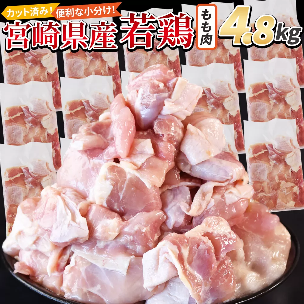 ＜宮崎県産若鶏切身 もも肉 4.8kg（300g×16袋）＞ 翌月末迄に順次出荷 【 からあげ 唐揚げ カレー シチュー BBQ 煮物 チキン南蛮 小分け おかず おつまみ お弁当 惣菜 時短 炒め物 簡単料理 】