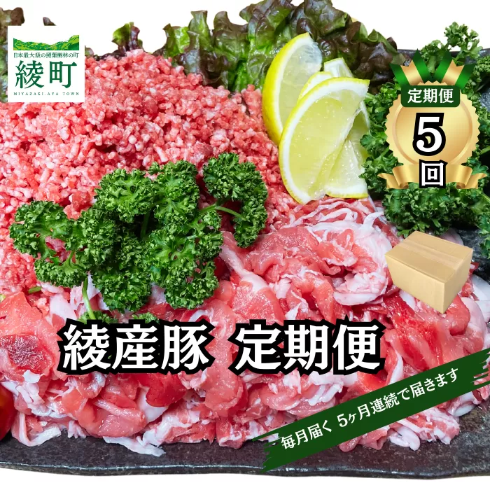 綾町産 豚こま＆ミンチ1.5kg【全5回定期便】（0023-009）