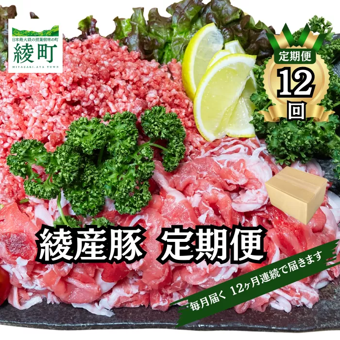 綾町産 豚こま＆ミンチ1.5kg【全12回定期便】（0023-011）