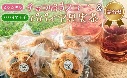 「ピラ☆キラ」のチョコ好きスコーン 4個＆「パパイア王子」のパパイア果実茶 詰合せ（卵・乳製品・白砂糖 不使用）【A197】