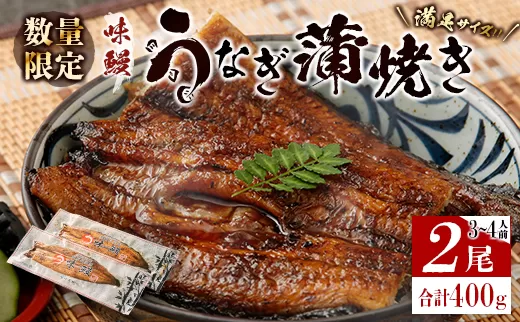 ［数量限定］満足サイズ!! 味鰻 うなぎ蒲焼き 2尾セット 合計約400g（無頭）化粧箱入 熨斗対応可【C421-2311】