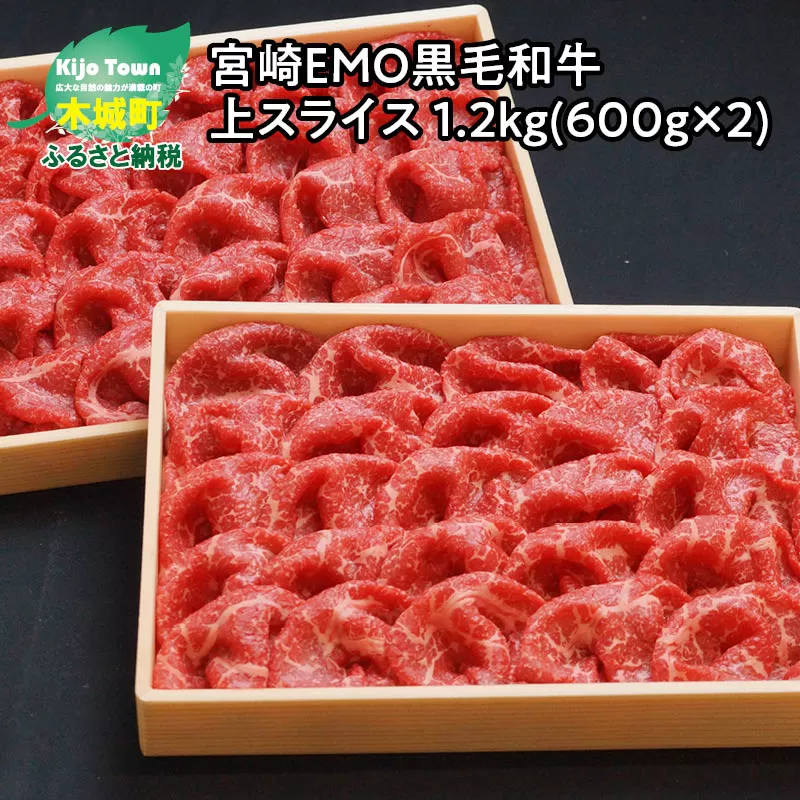 ＜宮崎ＥＭＯ黒毛和牛　上スライス　1.2kg（600ｇ×2）＞ K20_0013_1