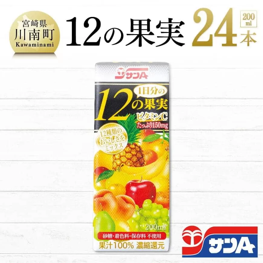 サンA１日分の12の果実24本セット【果汁飲料 果汁100% ジュース 砂糖不使用 保存料不使用 紙パック】