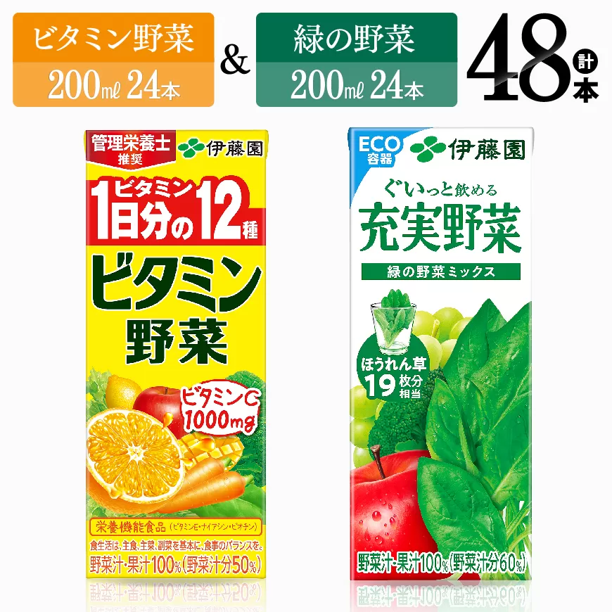 ビタミン野菜(紙)24本＋緑の野菜(紙)24本伊藤園 飲料類 野菜 ビタミン野菜 緑の野菜 ジュース セット 詰め合わせ 飲みもの