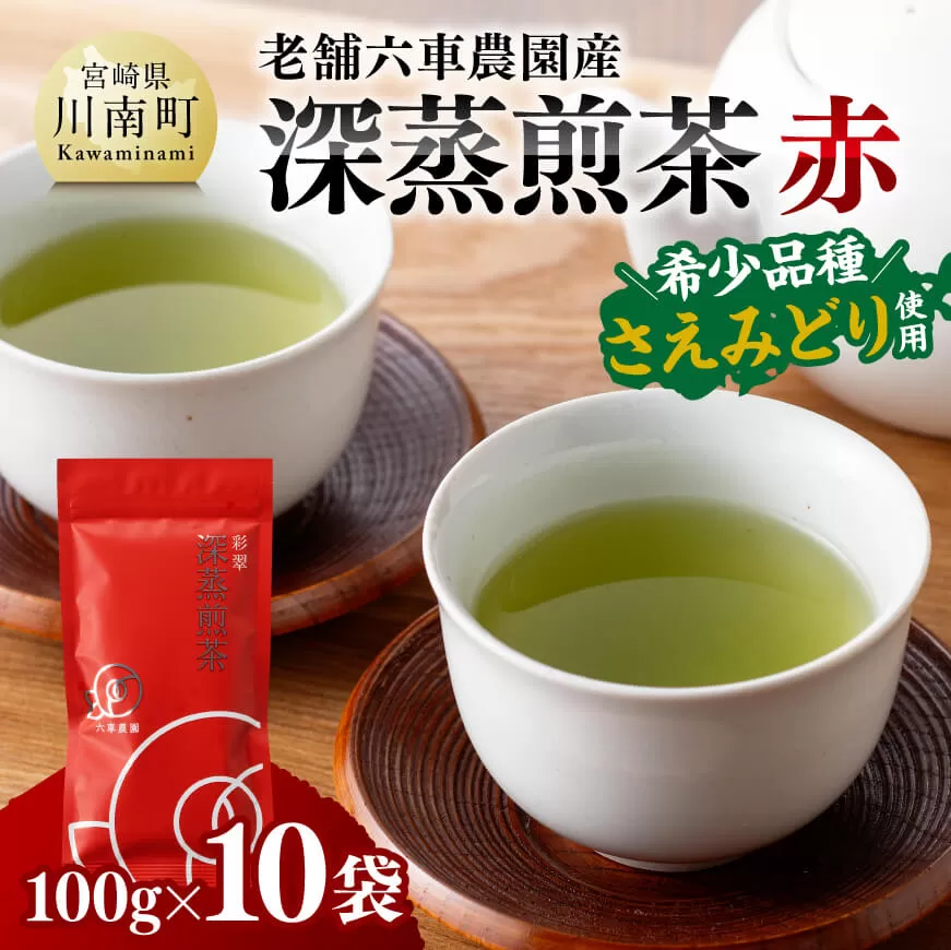 老舗六車農園産 深蒸煎茶 (赤) 100g×10袋 九州産 宮崎県産 川南町産 茶 お茶 国産茶 飲料 日本茶 飲みやすい 使いやすい