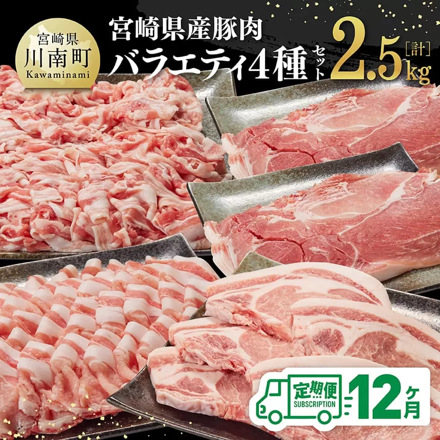 【12ヶ月定期便】宮崎県産豚肉バラエティ4種セット2.5kg 肉 豚 豚肉 ロース バラ 切り落とし 