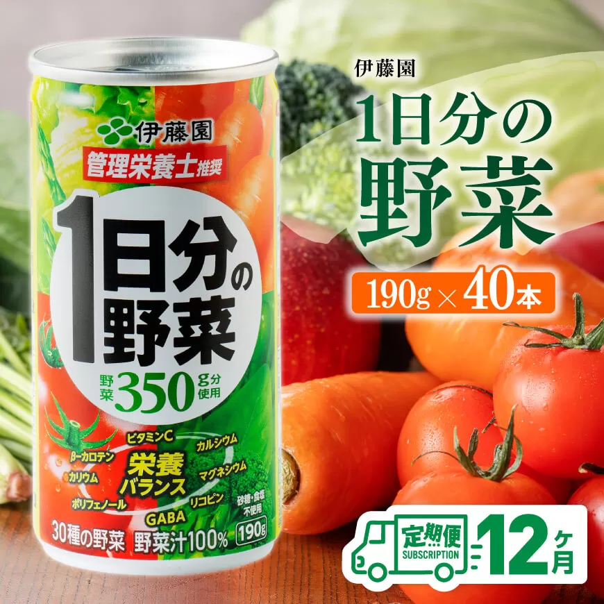 [ 12ヶ月定期便 ] 伊藤園 1日分の野菜 190g×40本 定期便 全12回 野菜飲料 野菜ジュース 野菜汁 ジュース 飲料 ソフトドリンク 野菜ミックスジュース