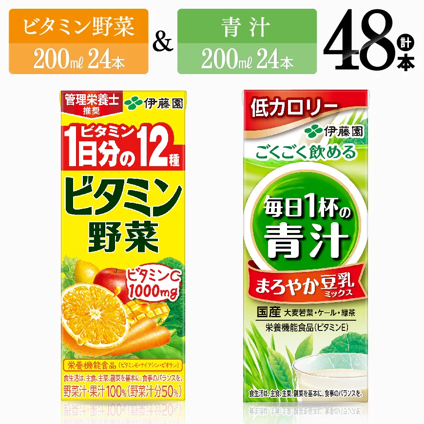 伊藤園　ビタミン野菜＆青汁（紙パック）48本  伊藤園 飲料類 野菜 ミックス 青汁 ジュース セット 詰め合わせ 飲みもの 