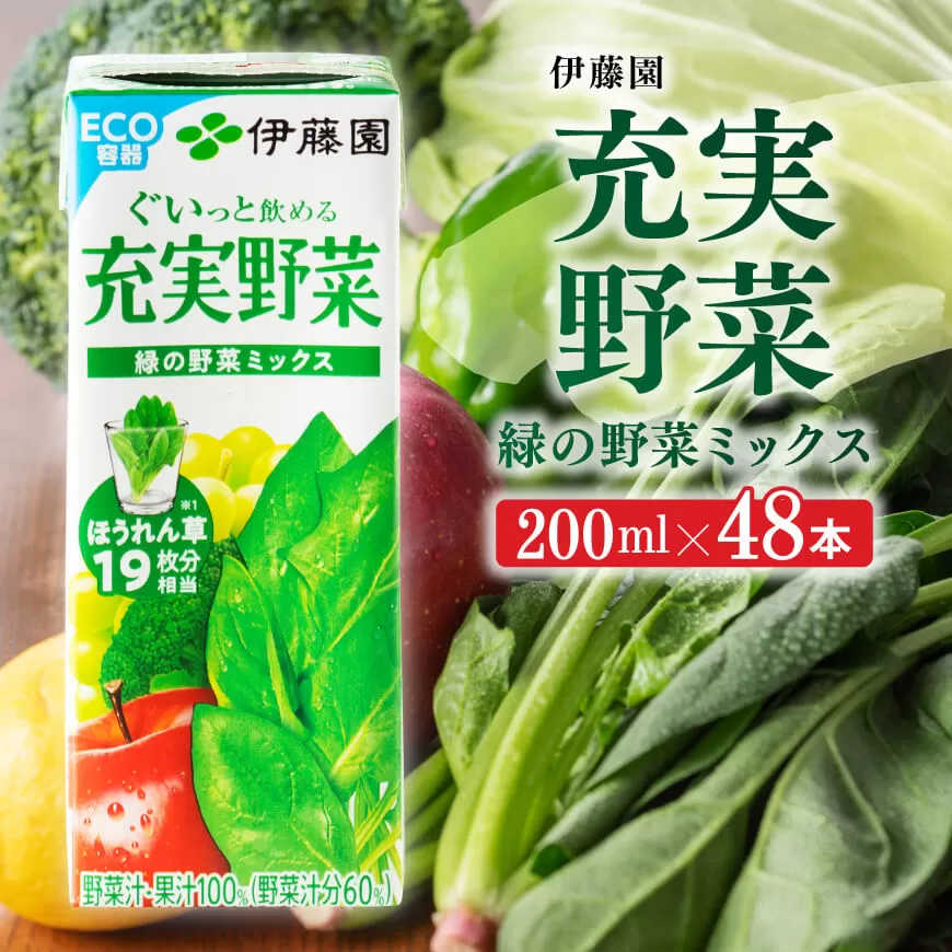 伊藤園 充実野菜 緑の野菜ミックス （紙パック） 200ml×48本 伊藤園 飲料類 野菜ジュース 野菜 ジュース ミックスジュース 飲みもの