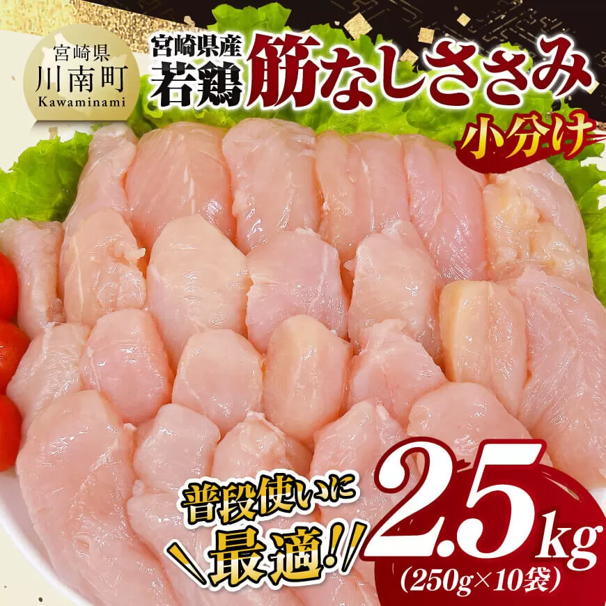 【 小分け 】 宮崎県産 若鶏 筋なし ささみ 2.5kg ササミ 鶏肉 とり肉 精肉 便利 ごはん 料理 送料無料