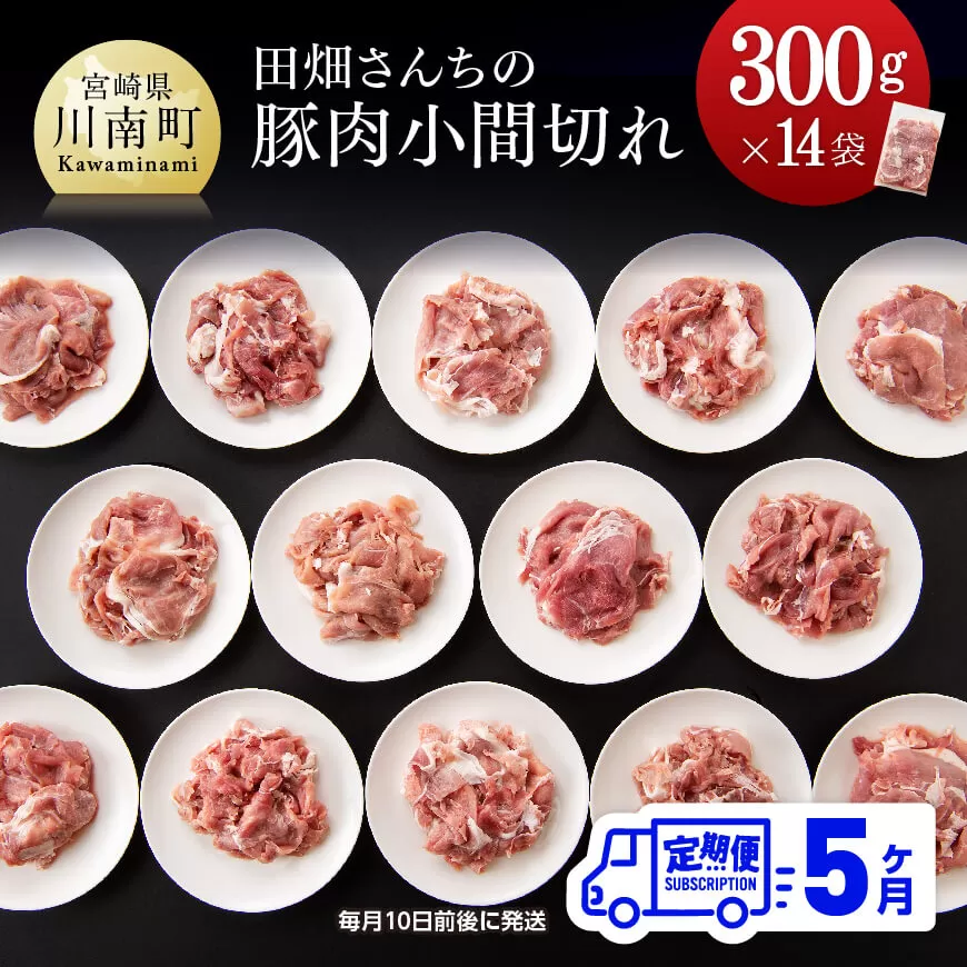 【定期便】田畑さんちの豚肉小間切れ 4.2kg (300g×14袋) 5ヶ月定期便【国産 九州産 宮崎県産 肉 豚肉 豚こま 小分け 全5回】