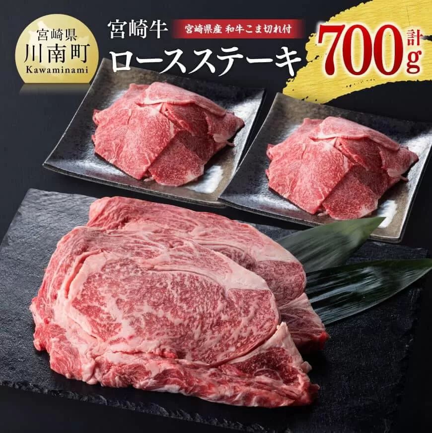 [新型コロナ被害支援][生産者支援品]宮崎牛ロースステーキ 500g (宮崎県産和牛こま切れ付き) 計700g [ ミヤチク 牛肉 黒毛和牛 サーロイン 国産 宮崎県産 緊急支援品 訳あり]