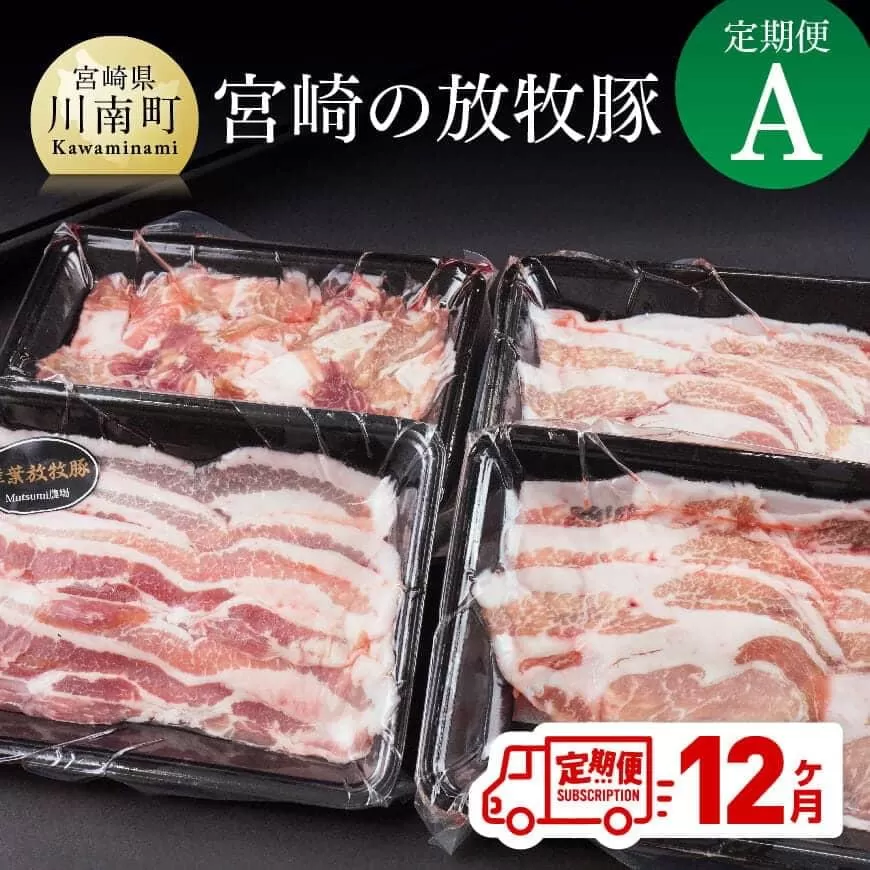 [定期便]宮崎の放牧豚 定期便A 12ヶ月定期便 肉 豚肉 国産 九州産 宮崎県産 豚しゃぶ 焼肉 とんかつ ステーキ 全12回