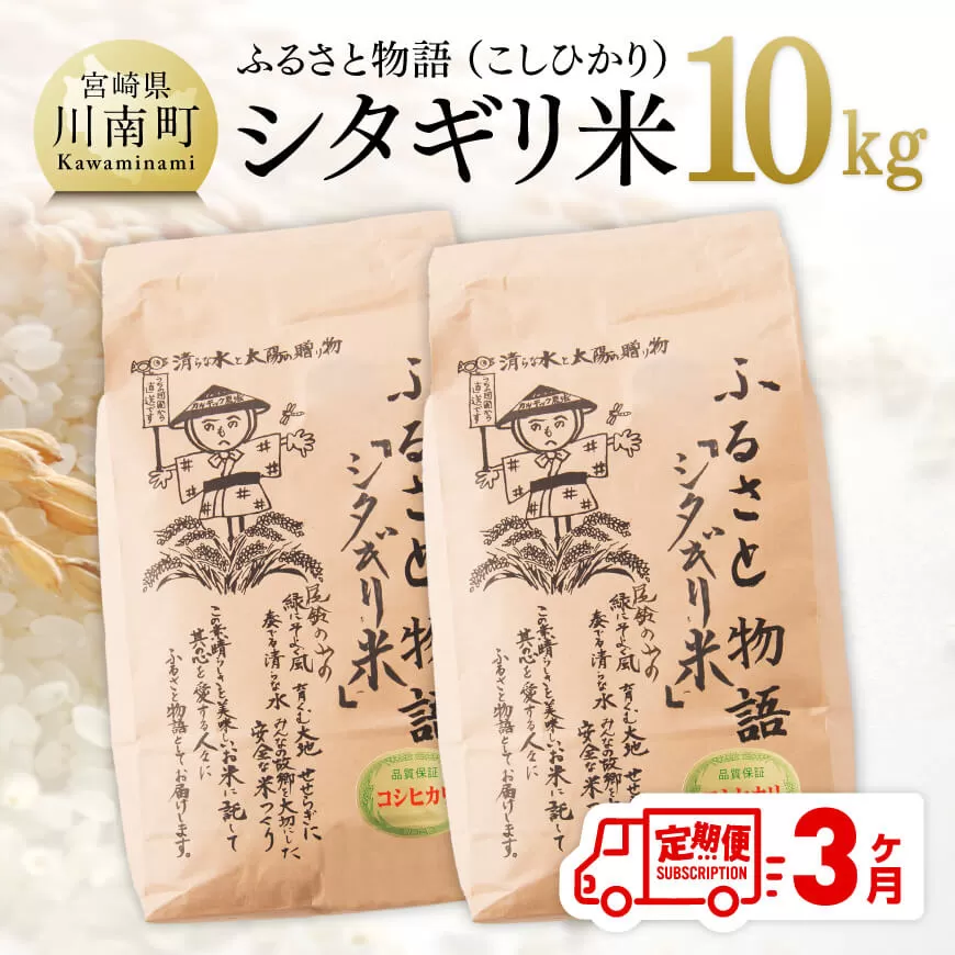 【3ヶ月定期便】※毎月20日頃発送※【令和6年産】宮崎県産こしひかり「シタギリ米」5kg×2【 お米 新米 2024年産 定期便 全3回 】