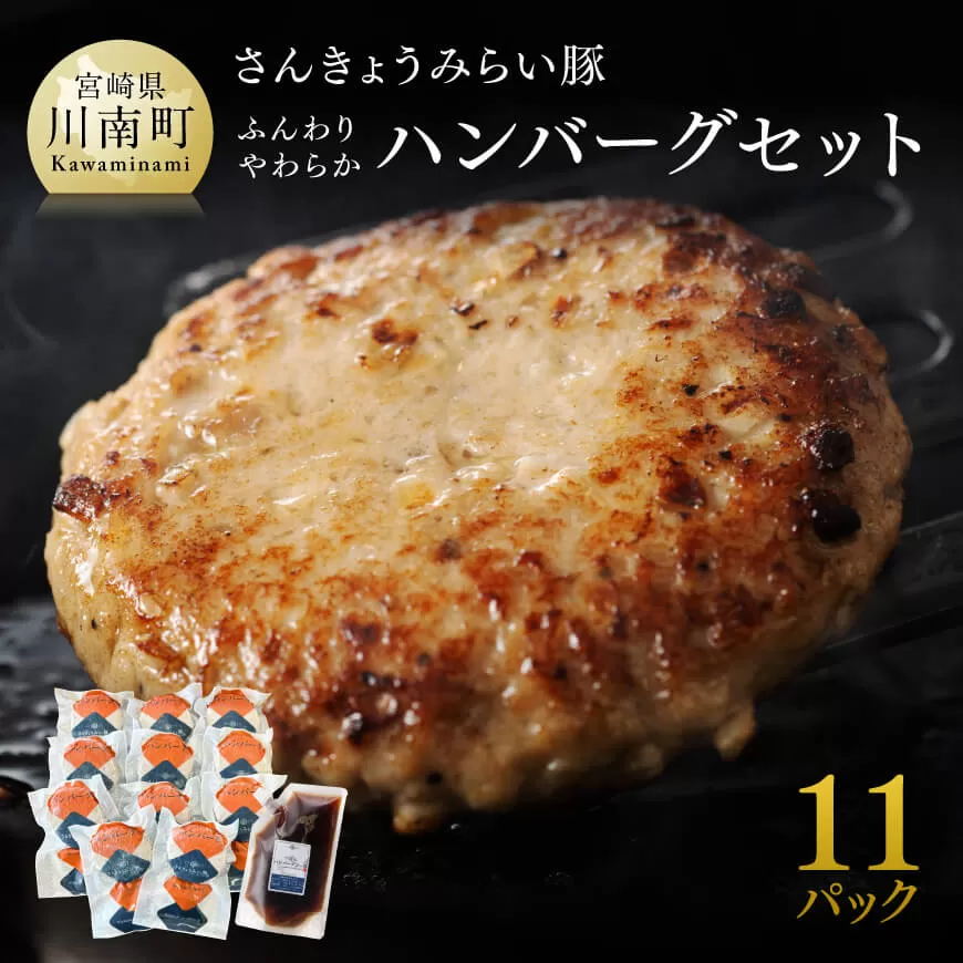 【令和7年1月発送】さんきょうみらい豚 ”ふんわりやわらか” ハンバーグセット(90g×11P、ソース200g付) 【 豚肉 国産 肉 豚 おかず 惣菜 ハンバーグ 】