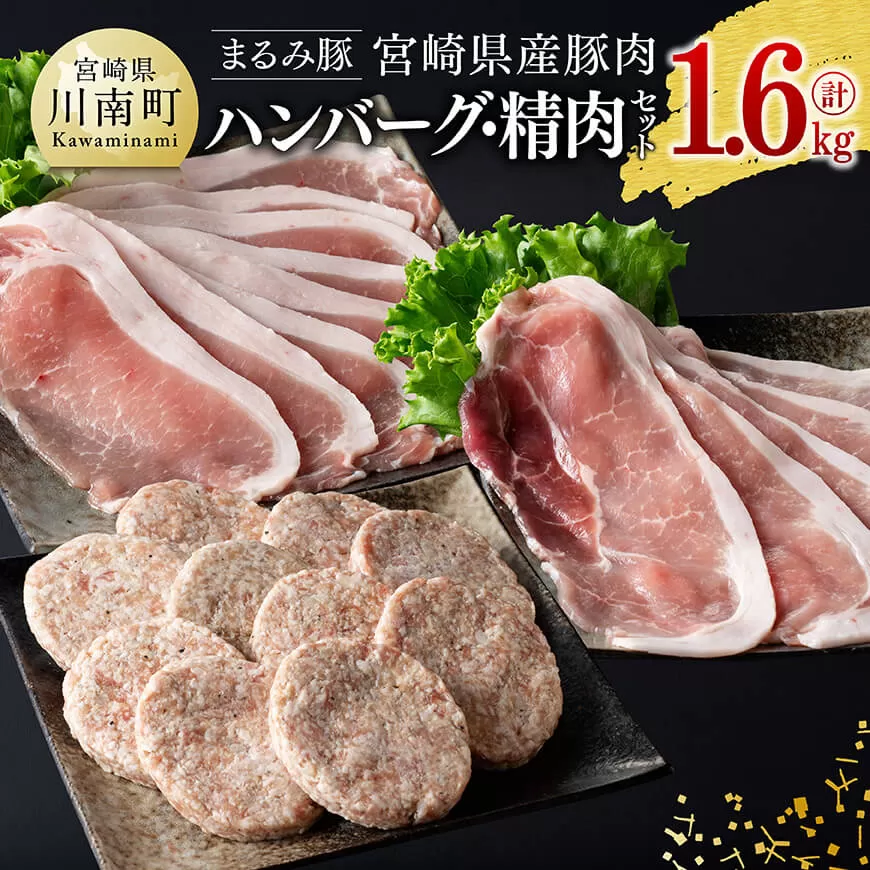 「まるみ豚」宮崎県産豚肉　ハンバーグ・精肉セット　計1.6kg  豚肉 豚 肉 国産 川南町 ハンバーグ 精肉 