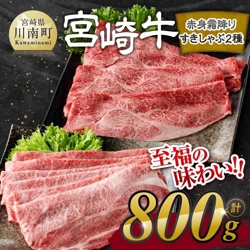 宮崎牛赤身霜降りすきしゃぶ2種 800g 【 肉 牛肉 肩ロース ウデ モモ すき焼き しゃぶしゃぶ 焼きしゃぶ 黒毛和牛 国産 九州産 】