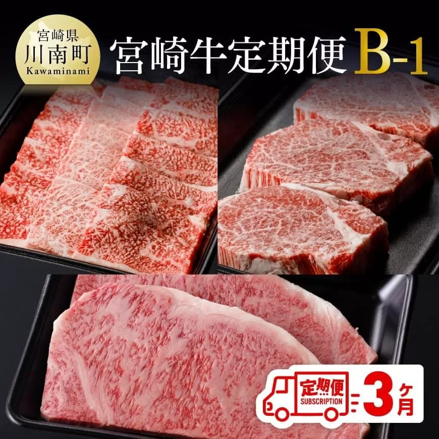 【定期便】宮崎牛３ヶ月定期便Ｂ‐１ 4大会連続日本一 国産 九州産 肉 牛 宮崎県産 牛肉 黒毛和牛 ミヤチク 全3回