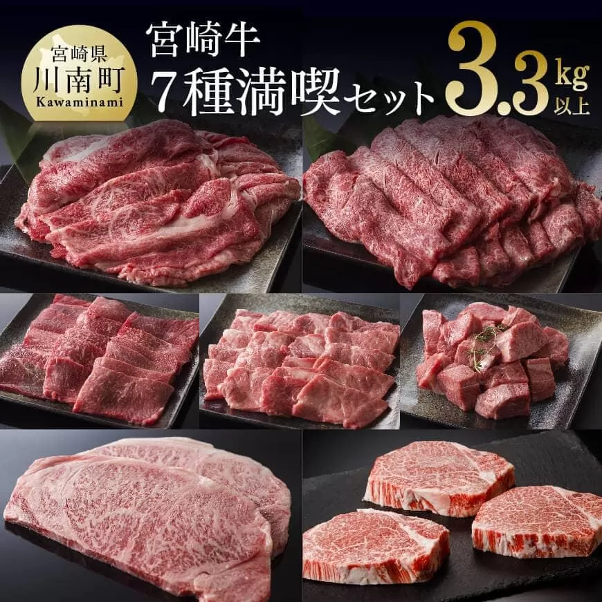 豪華!宮崎牛 満喫セット 3.3kg以上 4大会連続日本一 肉 牛肉 国産 黒毛和牛 肉質等級4等級以上 4等級 5等級 ミヤチク ステーキ スライス 焼肉 すき焼き 煮込み