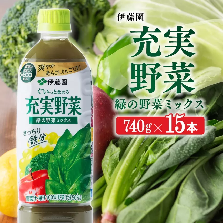 伊藤園 充実野菜 緑の野菜ミックス 740g×15本PET 野菜飲料 野菜ジュース ミックスジュース 飲料類 セット ジュース ソフトドリンク ケース