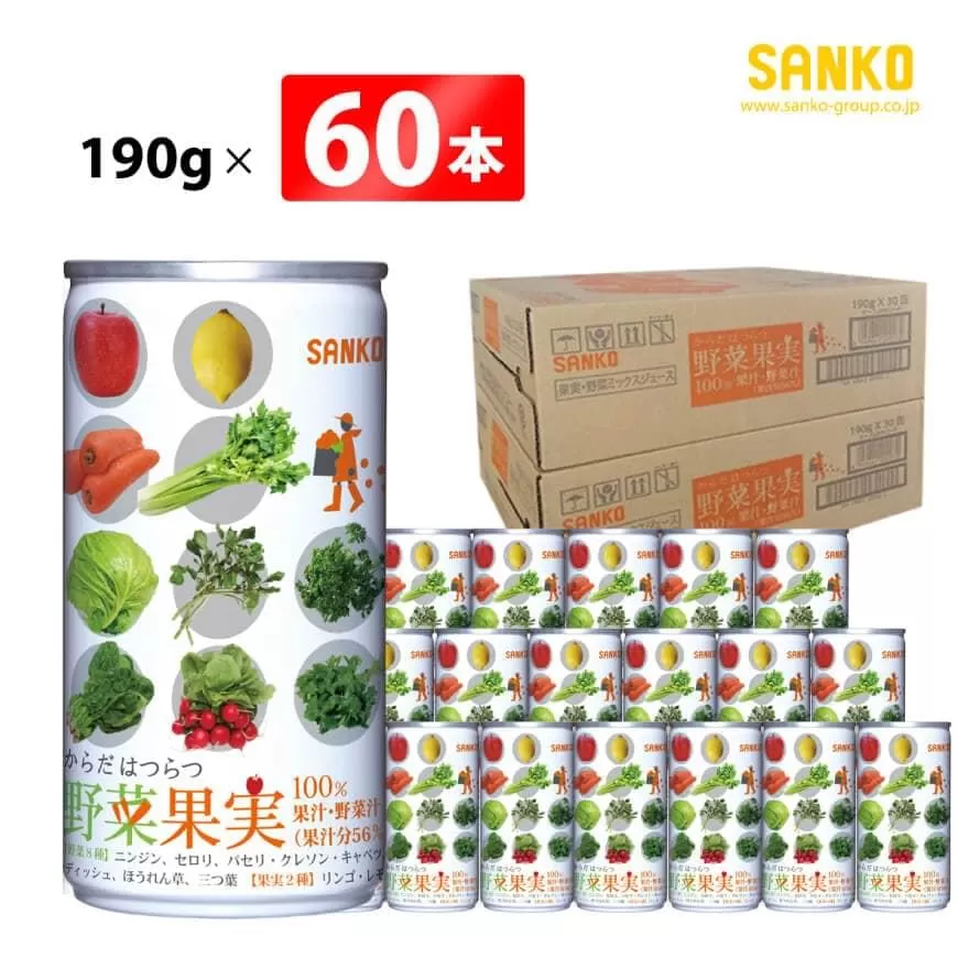 SANKO からだはつらつ 野菜果実(缶) 190g×60本 飲料類 ソフトドリンク 野菜 果汁 ミックスジュース 長期保存 宮崎県 川南町 送料無料