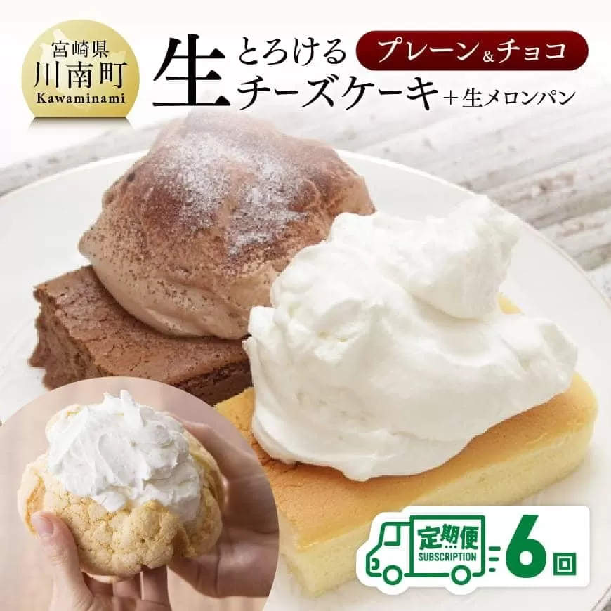 【定期便6回コース】とろける生チーズケーキ（プレーン・チョコ）+メロンパン スイーツ ケーキ チーズケーキ プレーン チョコ 洋菓子 お菓子 おまけつき 菓子 全6回