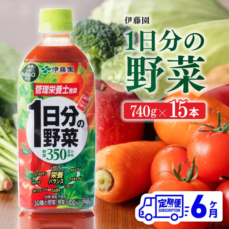 [6ヶ月定期便] 1日分の野菜 PET 740g×15本 野菜ジュース ペットボトル 伊藤園 野菜飲料 健康ドリンク ヘルシー 全6回