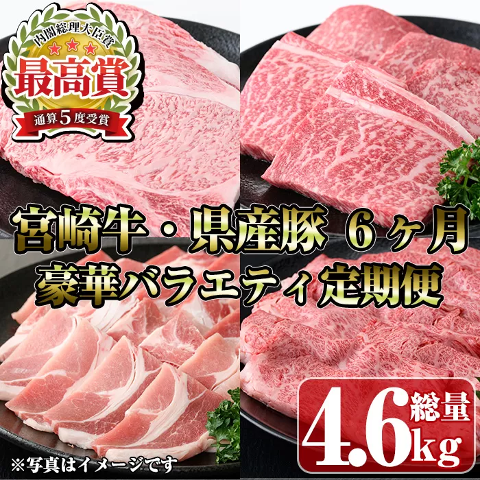 【定期便・全6回(連続)】宮崎牛・県産豚豪華バラエティ定期便 お肉 豚肉 牛肉 黒毛和牛 ブランド和牛 冷凍 国産 しゃぶしゃぶ すき焼き 焼肉 BBQ ロース ウデ モモ 赤身 食べ比べ 【R-99】【ミヤチク】