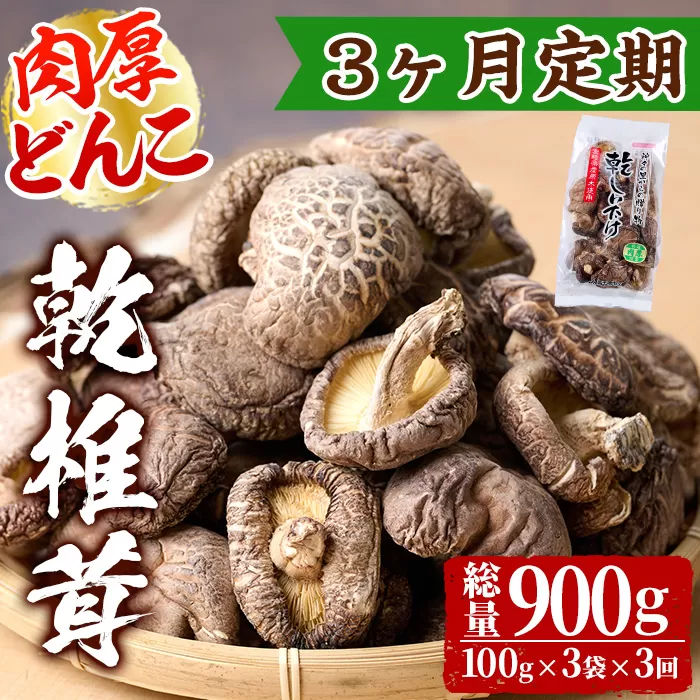 [定期便・全3回(毎月)]乾椎茸肉厚どんこ(計900g・100g×3袋×3回)[NK013][宮崎県農業協同組合 高千穂地区本部]