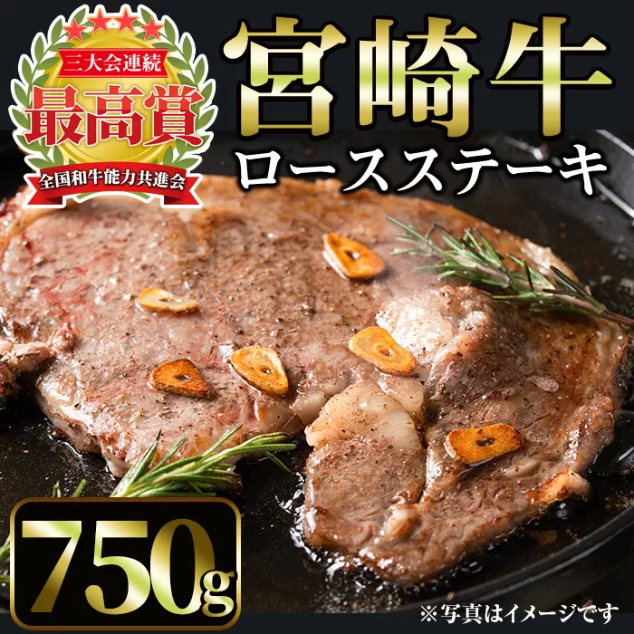 宮崎牛ロースステーキ(750g・3枚) 国産 宮崎県産 宮崎牛 牛肉 ステーキ A4 和牛 ブランド牛 ロース 【MI045】【(株)ミヤチク宮崎加工センター】