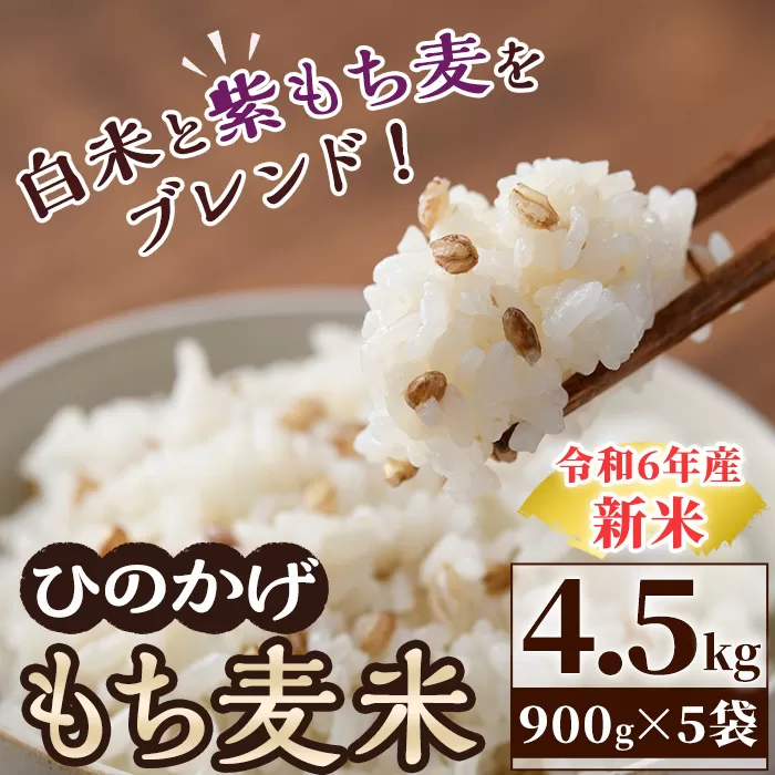 ＜令和6年産＞宮崎県日之影町産もち麦米(900g×5袋) 【AF001】【株式会社ひのかげアグリファーム】