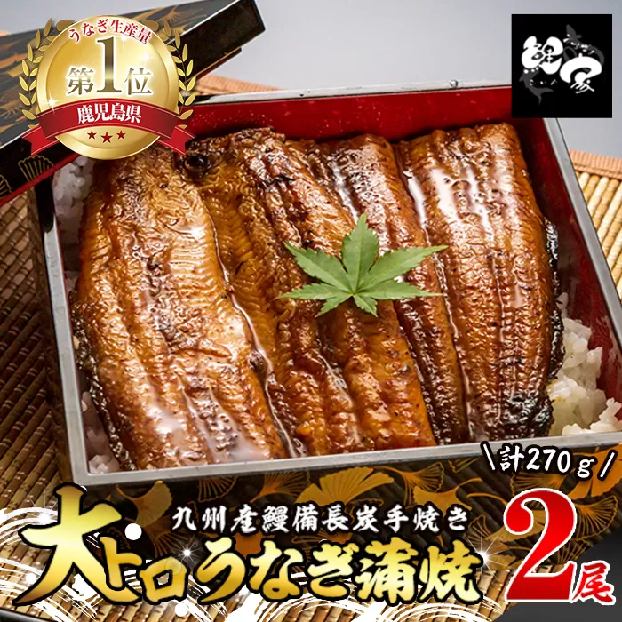 大人気!鯉家の極上蒲焼「大トロうなぎ蒲焼(2尾)」270g[九州産・手焼き備長炭]