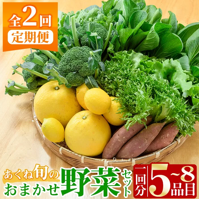 ＜定期便・全2回(6月・11月)＞あくね旬の野菜おまかせセット(5〜8品目) 小松菜、レタス、青梗菜の3品目とその他野菜2品目以上を詰め合わせて全2回お届け！ ふるさと納税 阿久根市 特産品 野菜 お楽しみ さつまいも 芋【合同会社グッドフィールド】a-24-23