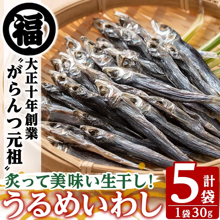 鹿児島県阿久根市産生干し「うるめいわし」(計5袋・1袋30g)国産 魚介 干物 ひもの イワシ 鰯 がらんつ干物【マルフク川畑水産】a-12-151