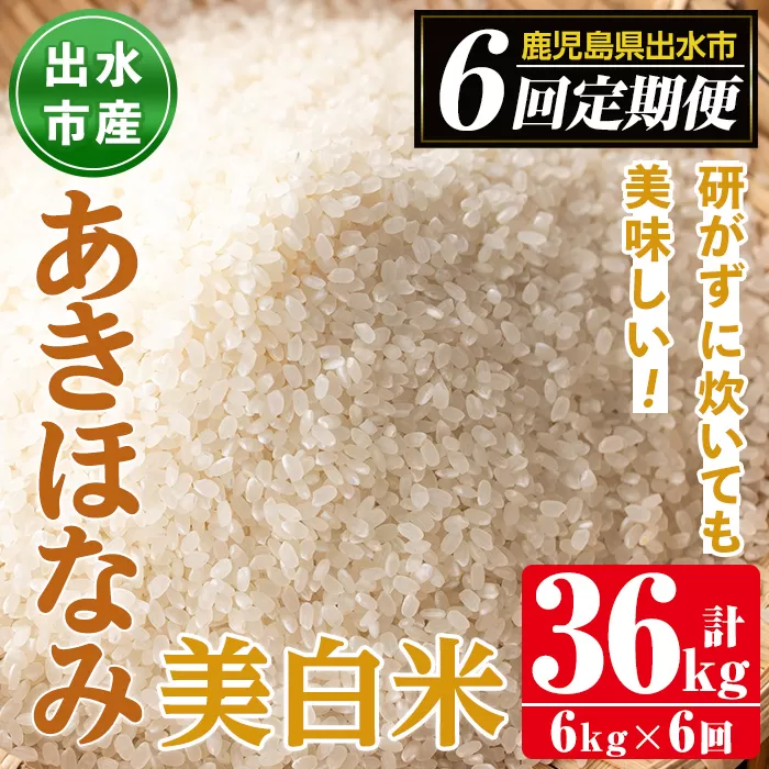 i540 ＜定期便・計6回(連続)＞ふるさと納税 出水市 特産品産あきほなみ 美白米＜(3kg×2袋・計6kg)×全6回＞【田上商店】