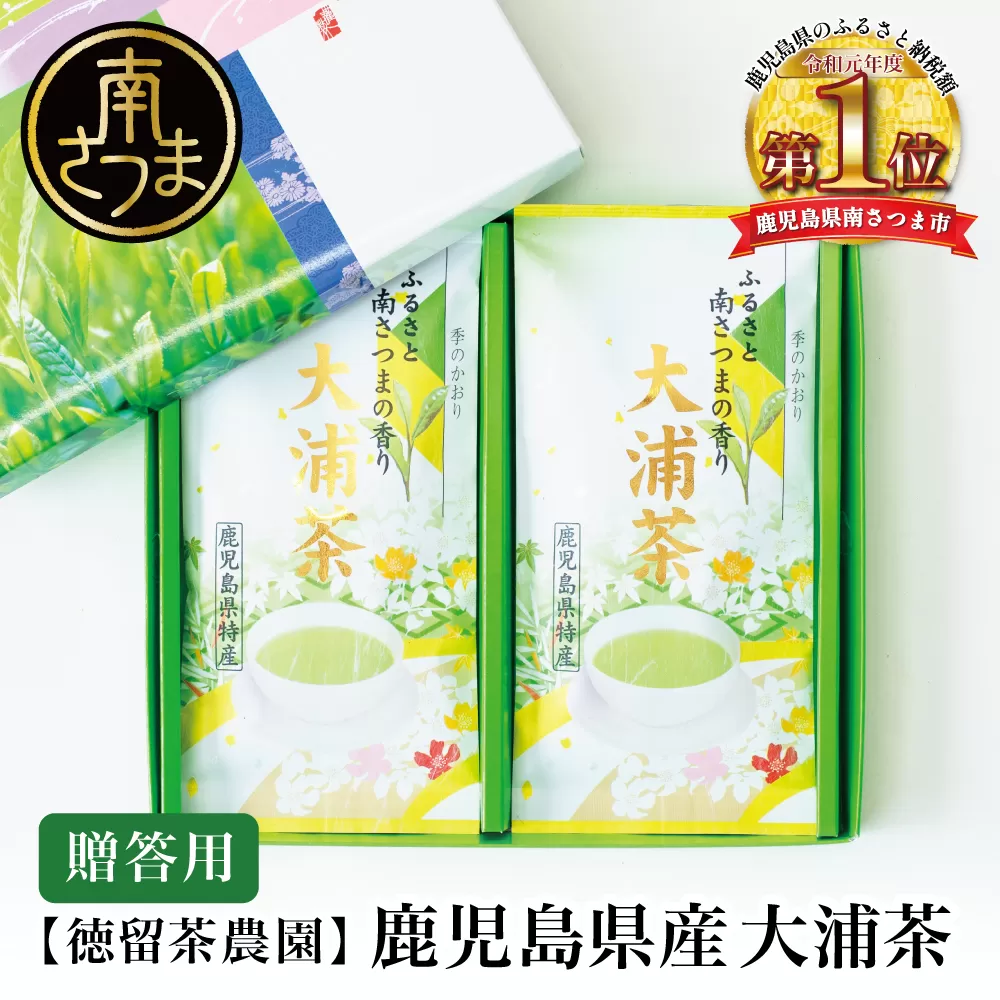 【贈答用】鹿児島県産緑茶 大浦茶 一番茶2本セット（100g×2） 鹿児島県産 かごしま お茶 日本茶 緑茶 茶葉 南さつま市 徳留茶農園