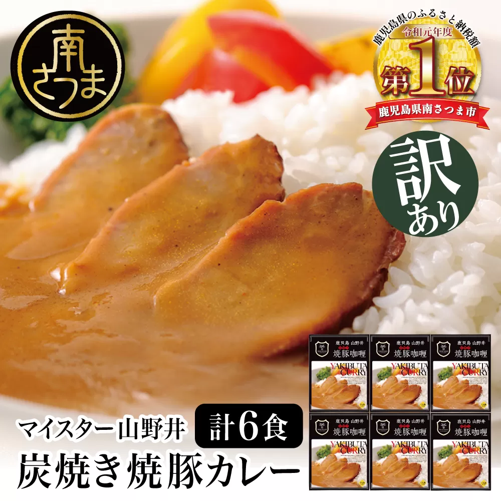 【訳あり／数量限定】山野井の炭焼き焼豚カレー（レトルト）180g×6個 焼豚 カレー レトルト 詰合せ 詰め合わせ 南さつま市