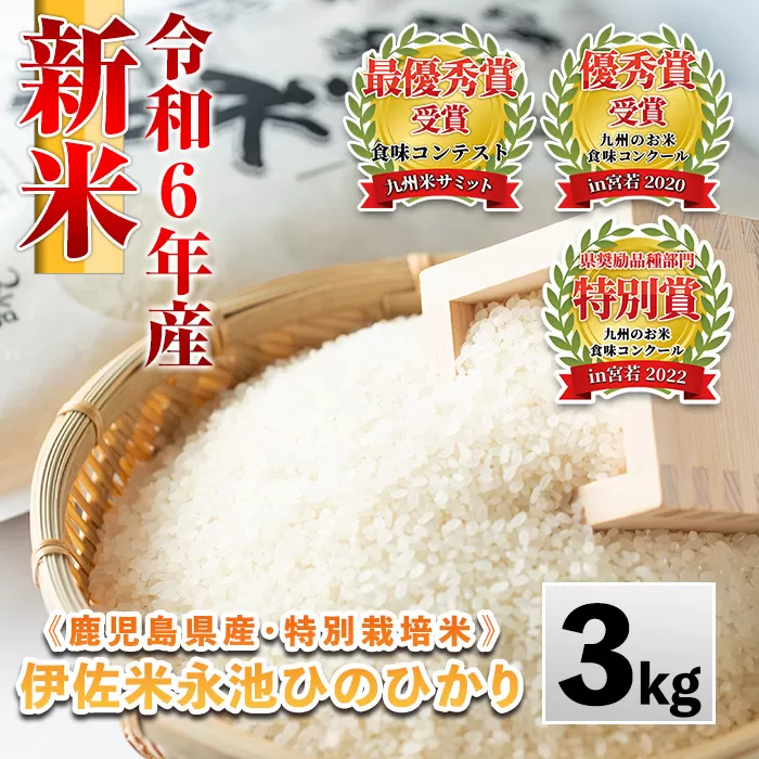 Z5-10 令和6年産 新米 特別栽培米 伊佐米永池ひのひかり(3kg)【エコファーム永池】