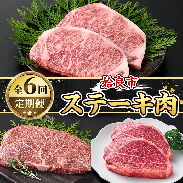 a969-B ＜コラボ定期便！＞姶良市おすすめ！ステーキ肉定期便(全6回)【水迫畜産・財宝】姶良市 コラボ こらぼ 国産 鹿児島産 お肉 肉 牛肉 ステーキ 冷凍 ランプ シャトーブリアン サーロイン