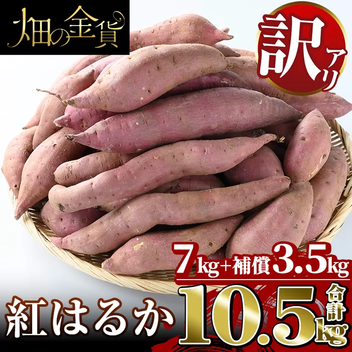 a674 《訳あり》畑の金貨・訳あり紅はるか7kgと補償3.5kg 合計10.5kg(生芋)【甘いも販売所】国産 姶良市 さつまいも さつま芋 サツマイモ 紅はるか べにはるか 貯蔵 熟成 蜜芋 蜜いも