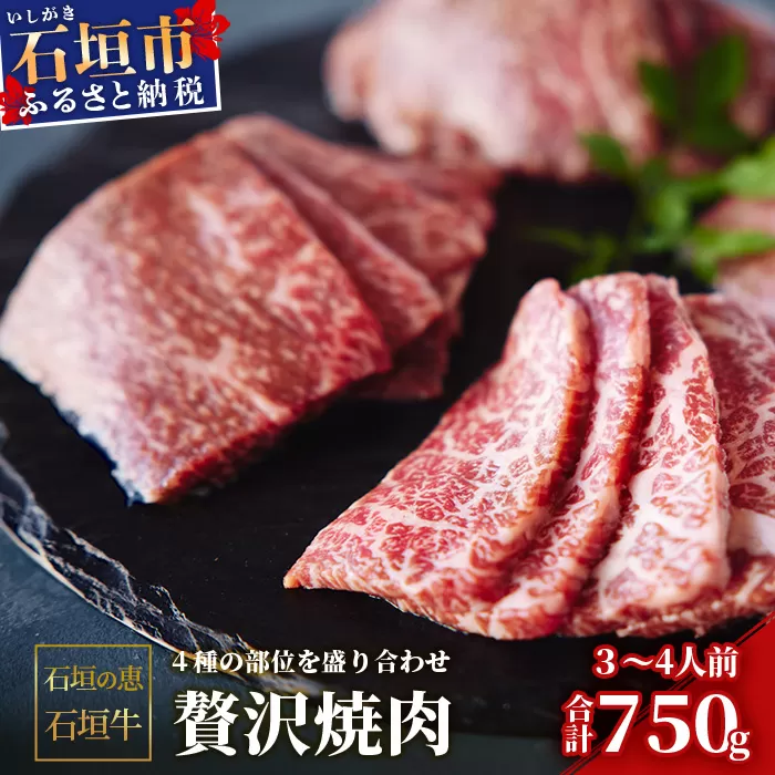 【産地直送】石垣の恵 石垣牛 贅沢焼肉(4種盛)【合計750g】【日本最南端の黒毛和牛】KB-100